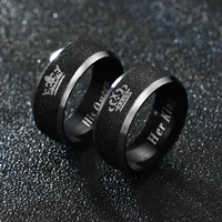 black frosted stainless steel couple rings queen men and women rings fashion romantic couple rings jewelry wholesale