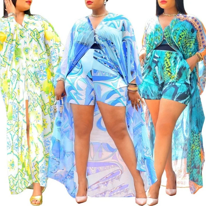 

Летний модный стиль 2022, африканские женские комплекты из двух предметов с принтом и V-образным вырезом, длинное платье и брюки, Африканский к...