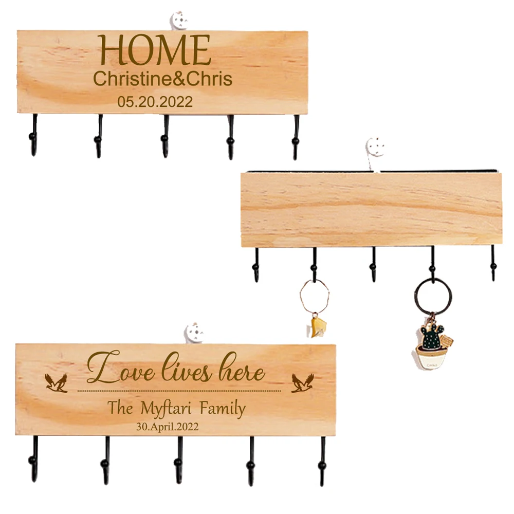 

Настенная подвесная бамбуковая брелок для ключей, декоративная настенная подвесная черная стойка для ключей с крючком для хранения