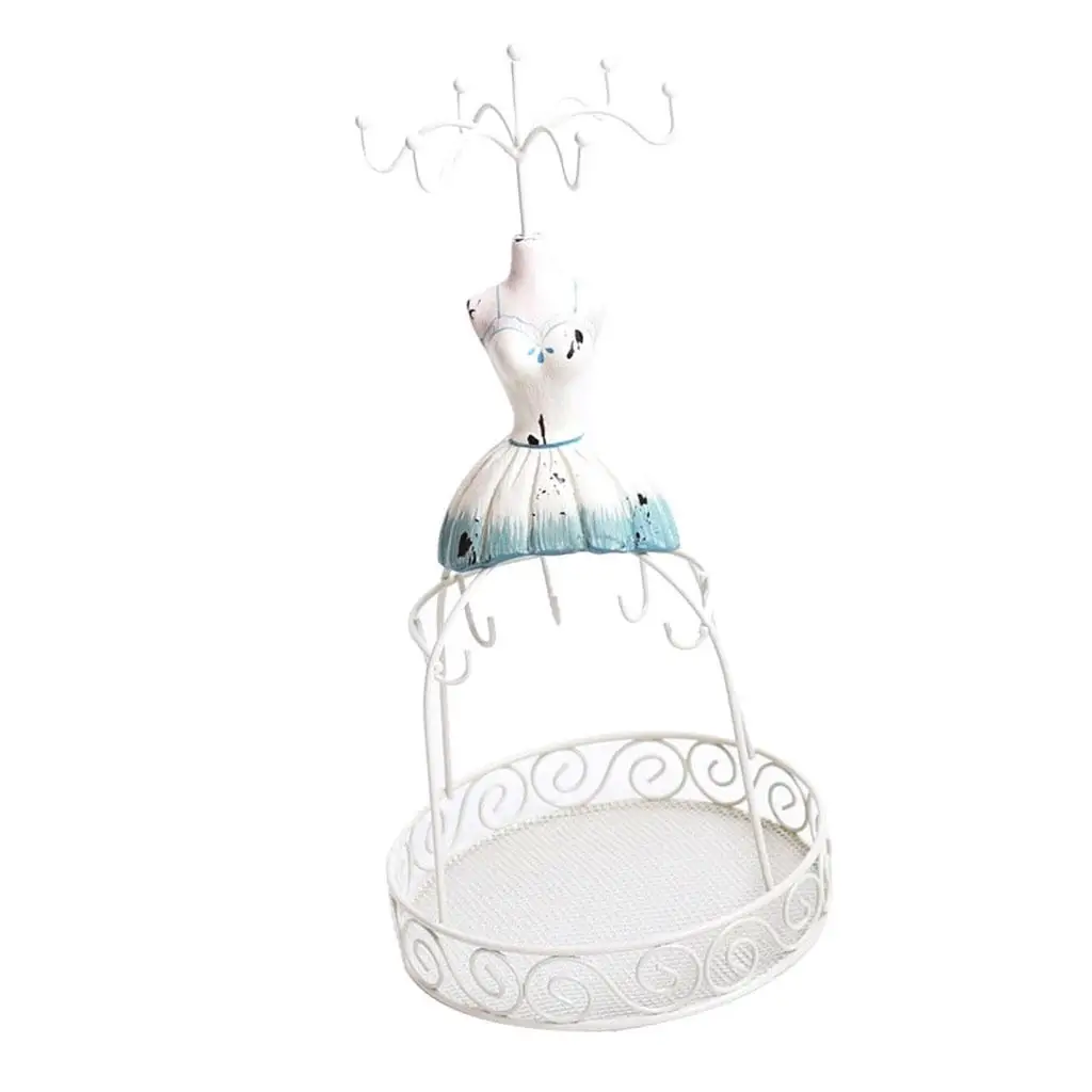 White Metal Wire Frame Vintage Mannequin Jewelry Display Stand for Bracelets Necklaces Earrings Fashion Lady Style Jewelry Rack