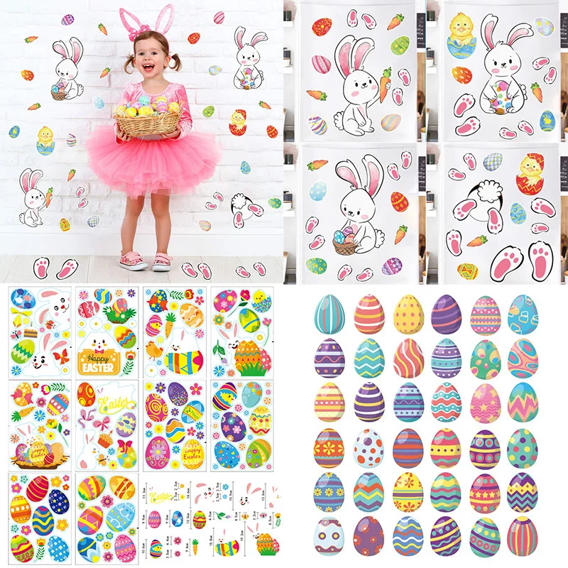 

Easter Window sticker Eggs Bunny Carrot Chick Stickers Window Clings Easter Party Wall Decals Decorations for Home Decor 2023