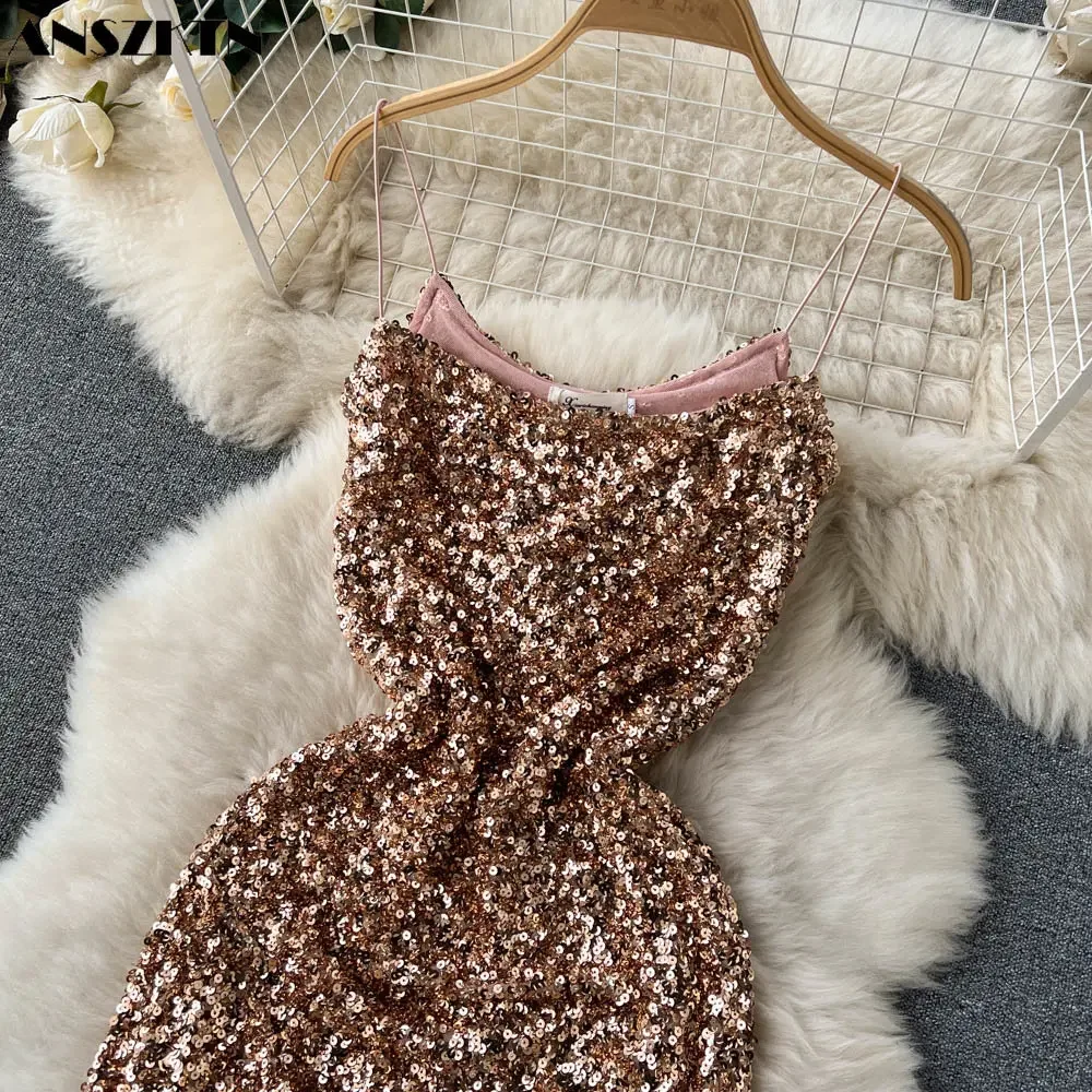 Сексуальное блестящее платье знаменитости на подтяжках женское роскошное