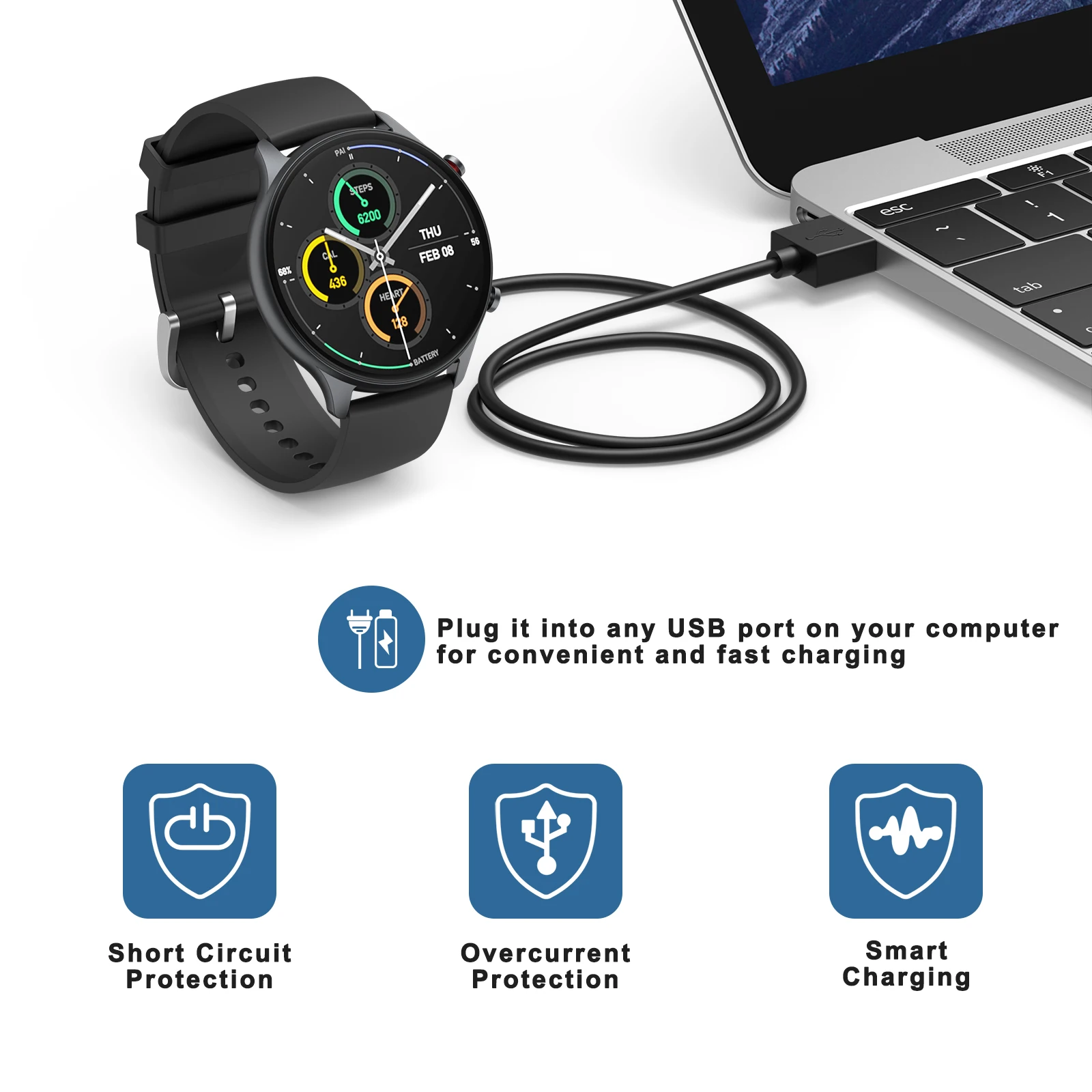 USB-зарядное устройство для Amazfit GTR 2GTR 2ePop ProBip U Pro, зарядный кабель для Amazfit GTS 2eGTS 2 miniT-rex ProBip 3 Pro, зарядное устройство (art.: 3920ccbb85c01) - 3920ccbb85c01