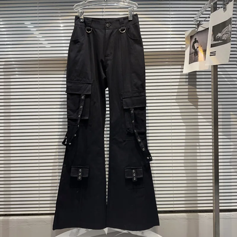 

BORVEMAYS 2023 Autumn New Trousers High Waist Solid Color Rivet Pockets All-match Casual Wide Leg Pants Women WZ5107