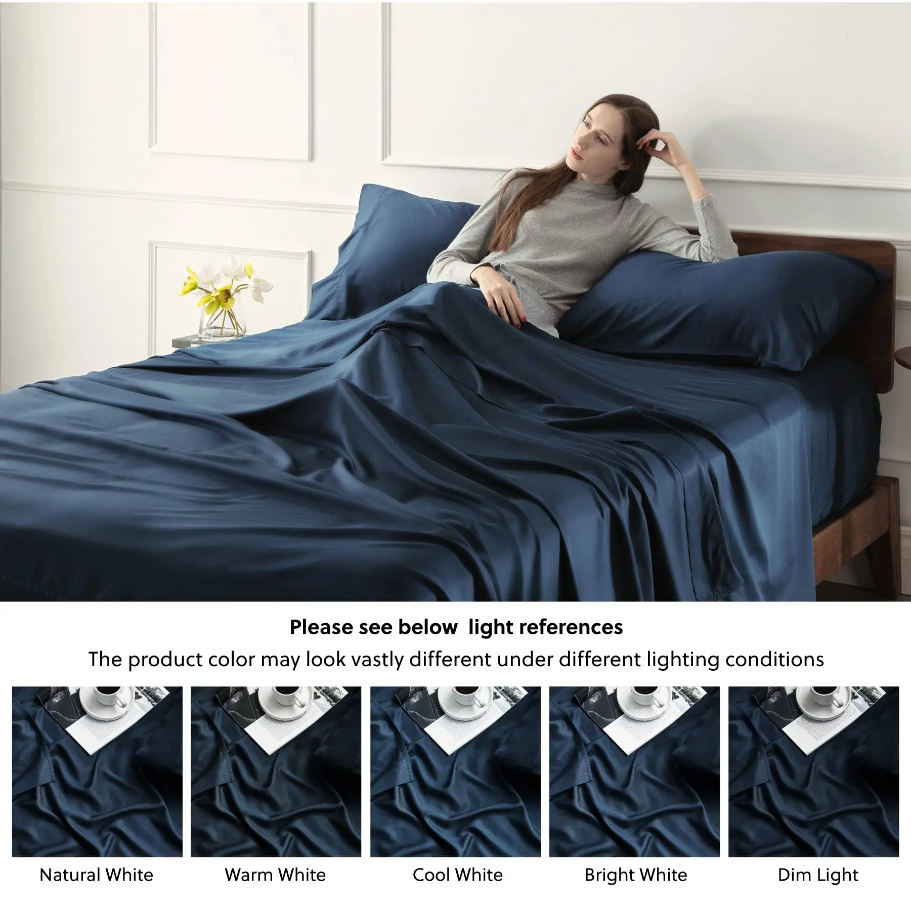 

Sheets Navy Deep Pocket Sheets Set Cooling Sheets Set 4PCs for Queen Size Bed Super Soft Breathable New