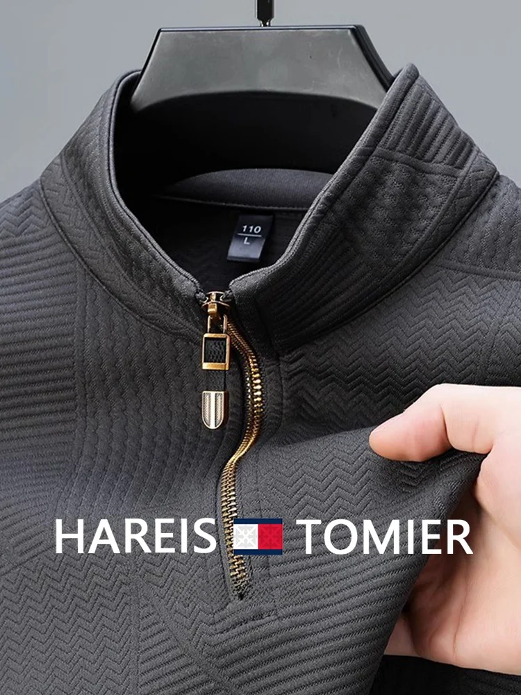  Мужская рубашка с длинными рукавами и половиной молнии весна осень 2024 новая