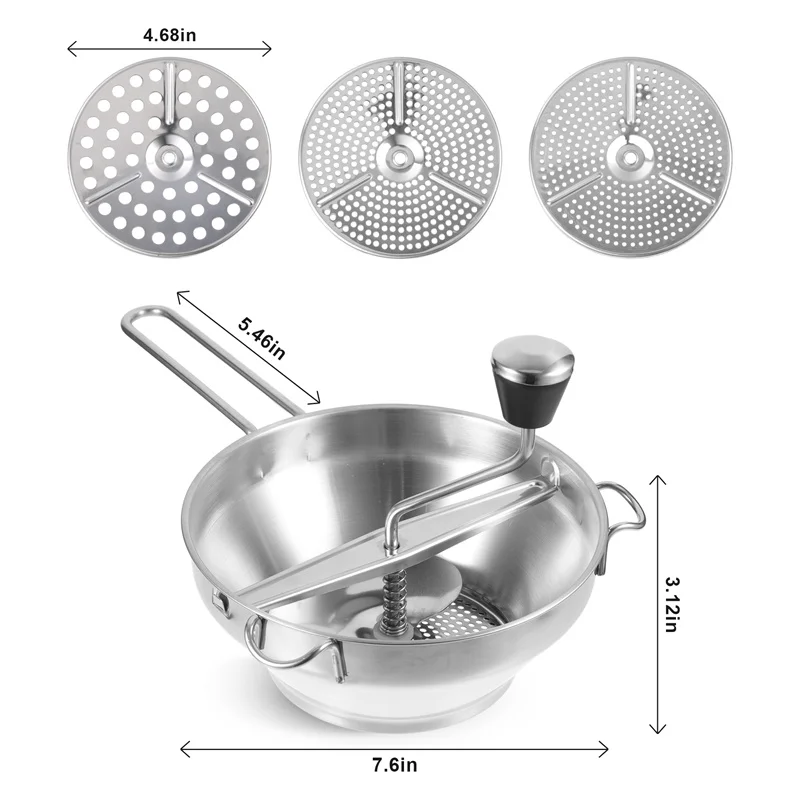 

Овощная мельница из нержавеющей стали, пищевая роторная мельница, сито для картофеля, клубники, джема, мясорубка с 3-фрезерным диском