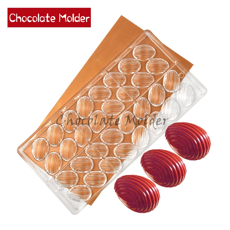 32 Cavity Polycarbonate Chocolate Molds Small Stripe Egg Shape Candy Fondant Forms Baking Pastry Tools Mould 2027