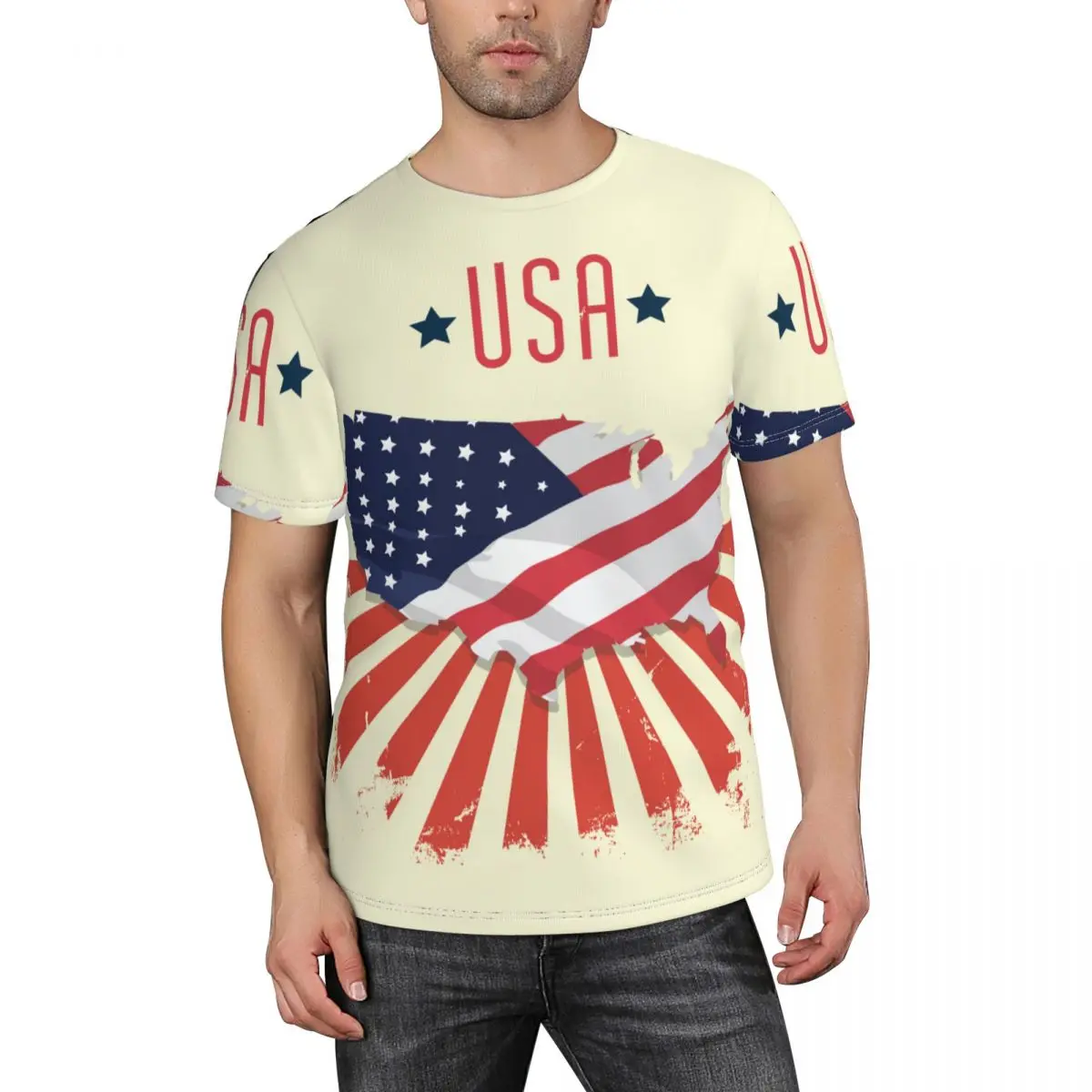 

Футболка мужская с коротким рукавом, топ с флагом и картой США, круглый вырез, рубашка для мальчиков