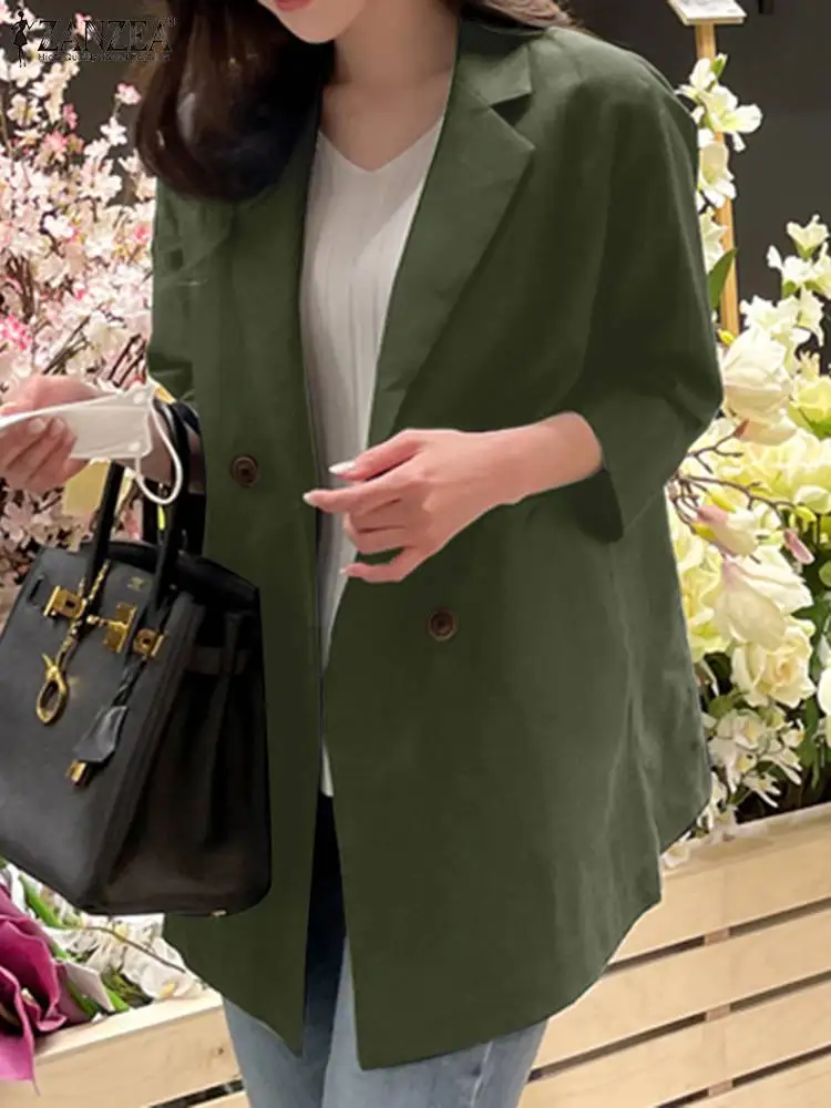 

ZANZEA Autumn Work OL Fashion Blazer Blouse 3/4 Sleeve Lapel Solid Color Suits Unlined Female Casual Elegant Oversized Coats
