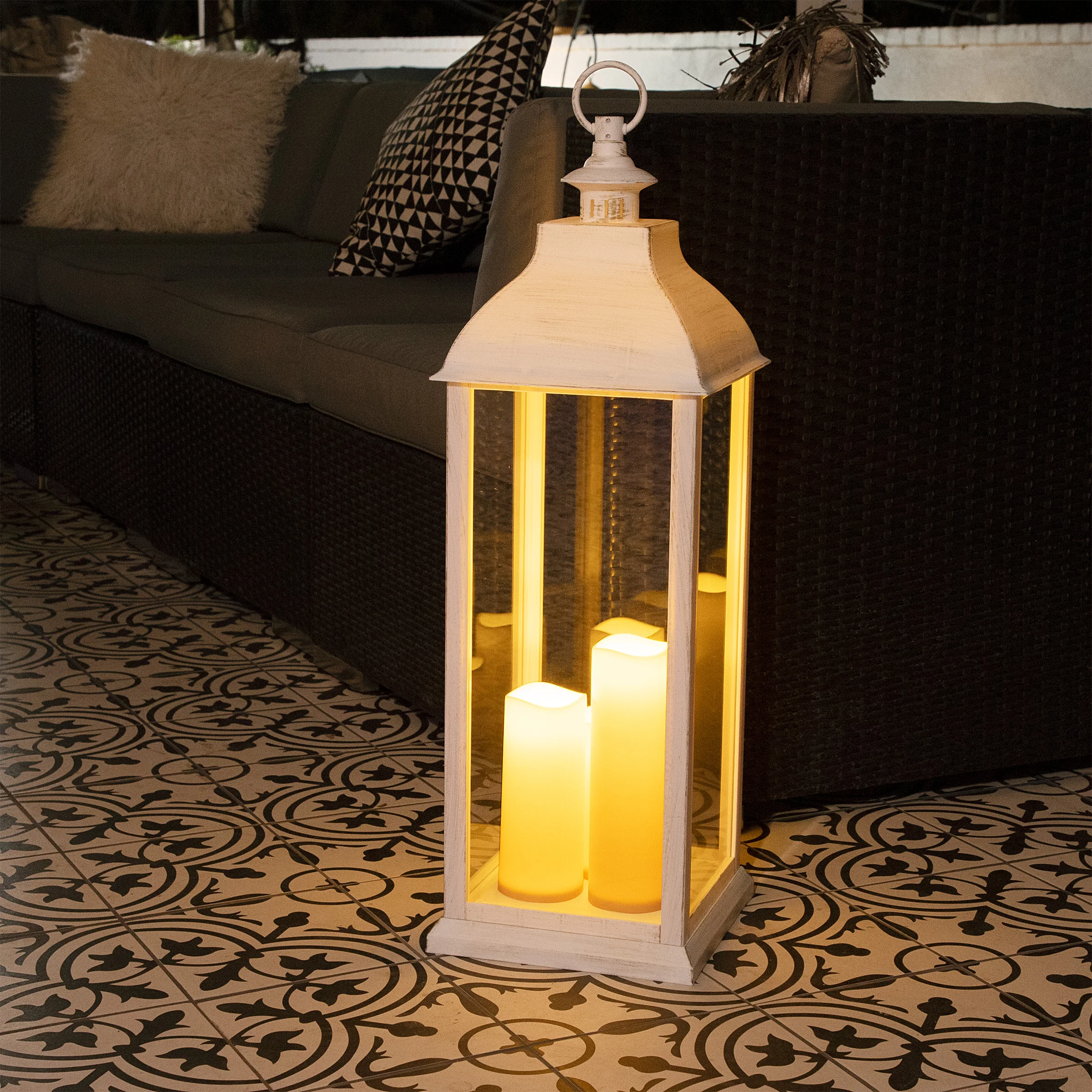 

HMTX White Candlelit Lantern with LED Lights, 23 inch