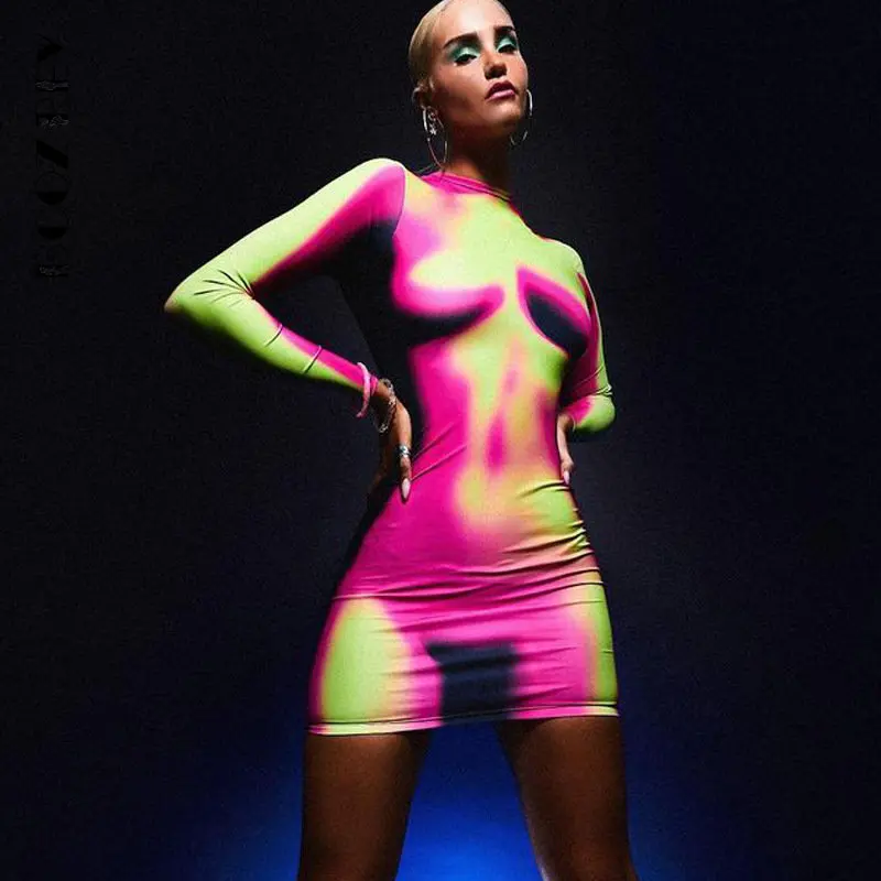 

BoozRey 3D Printed Unique Bodycon Dress Sexy Fashion Club Outfits for Women Clothing 2022 Long Sleeve Mini Dresses C70-BD19