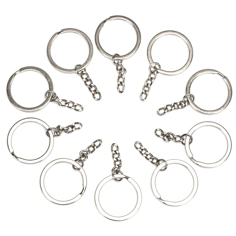 

10pcs/lot 30mm Polished Silver Color Split Ring With Short Chain For DIY Women Men Bag Wallet Accessories