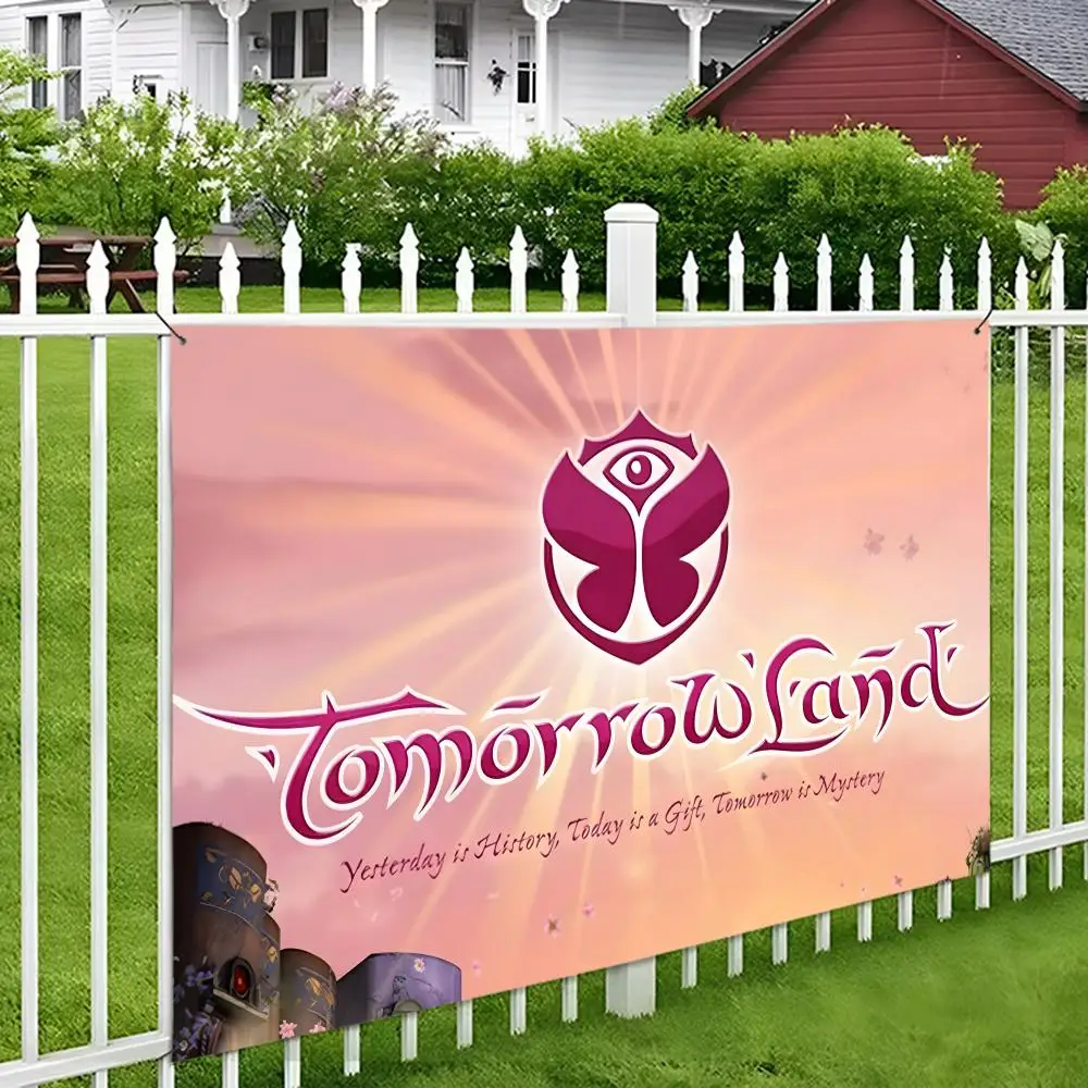 Фото Эстетичный настенный гобелен с логотипом T-Tomorrowlands Music, настенный декор с принтом для гостиной, вечеринки, улицы №2