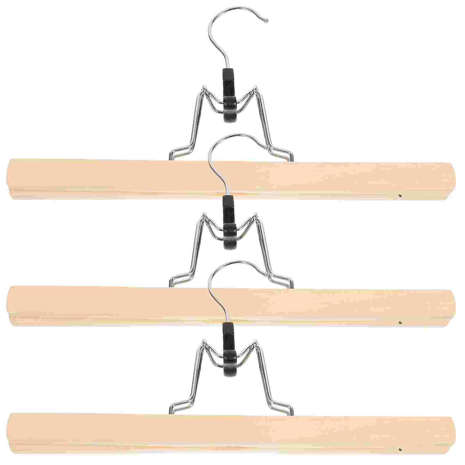 

3 Pcs Natural Solid Wood Pants Hangers Skirt Hangers Clips Slack Hanger Dress