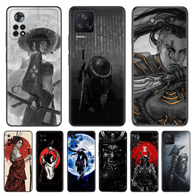 

Японские силиконовые черные чехлы Samurai для телефонов Xiaomi Mi Poco X5 Pro C55 C50 C40 X4 X3 M4 M3 NFC M5 M5S F4 F3 GT F1, чехол