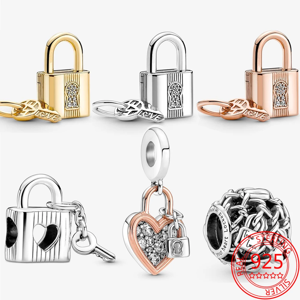 

Original New Tricolor Padlock and Key Pendant Charm Fit Pandora Bracelet DIY S925 Sterling Silver Charm Women Fashion Jewelry