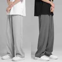 mens pants summer thin korean version trend loose casual pants wide leg straight tube hanging ice silk pants