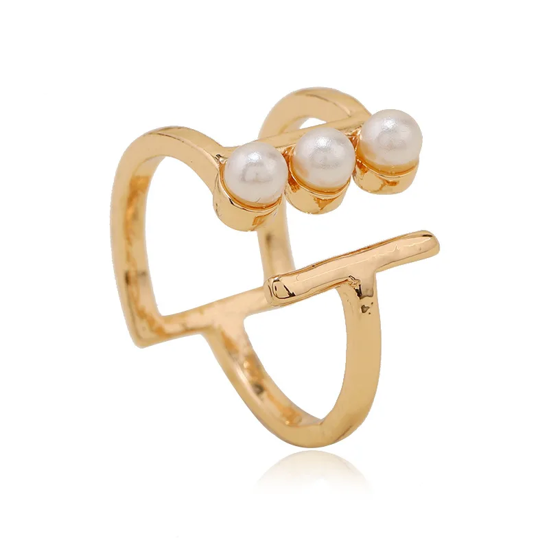 

Shiny Simple Statemen Gold Color White Pearl Beads Opening Rings for Women Exaggerated Adjustable Finger Ring Wedding Jewelry