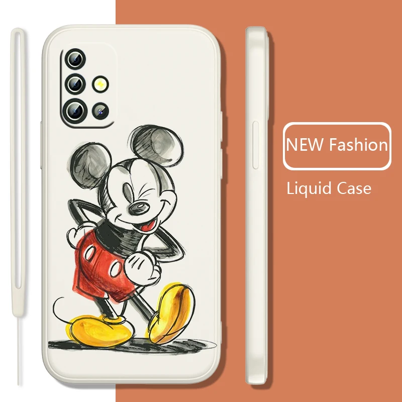 

Mickey Mouse Cute Anime Phone Case For Samsung Galaxy A73 A53 A33 A52 A32 A22 A71 A51 A21S A03S A50 Liquid Rope Cover Coque Capa