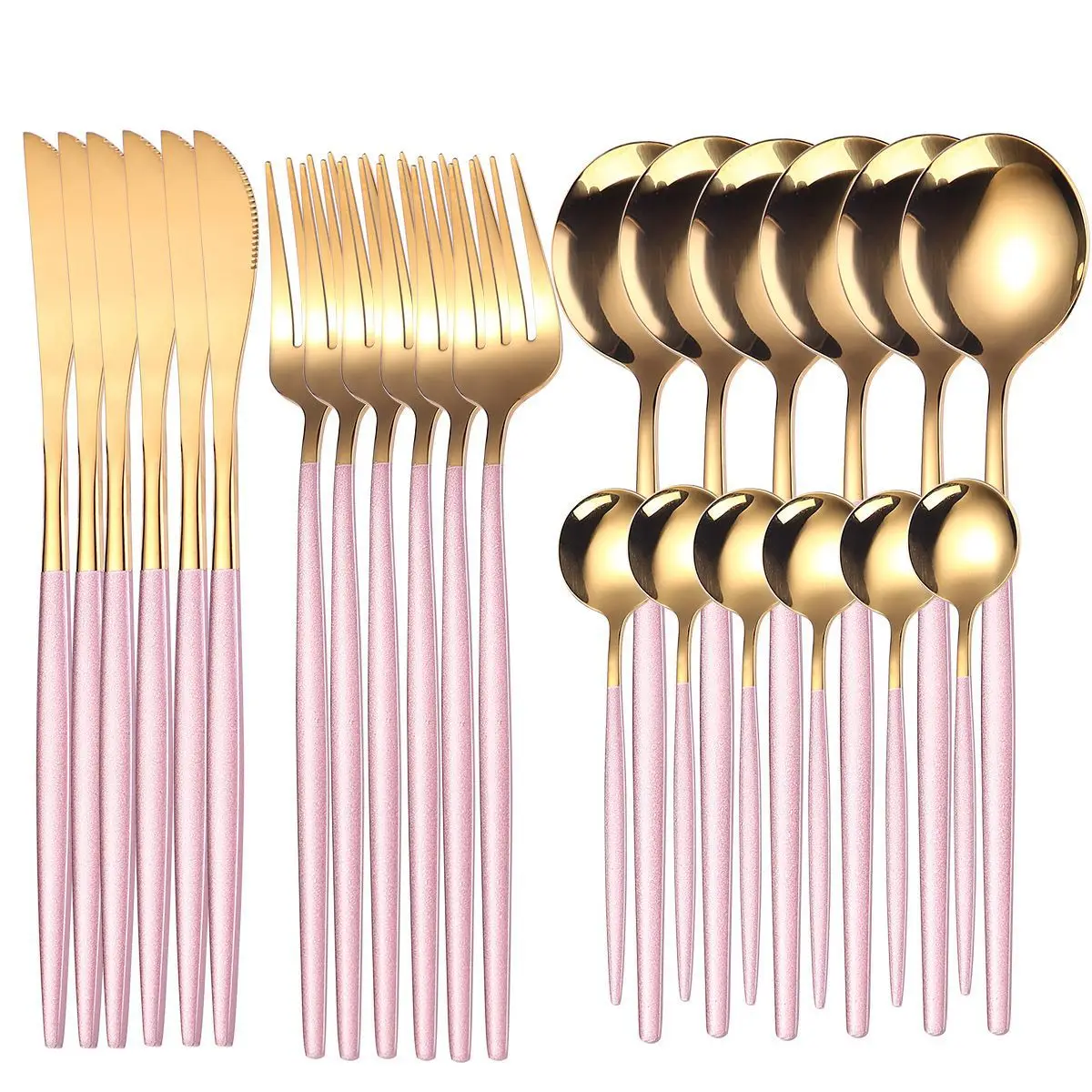 

Stainless Steel Cutlery 24 Pieces Set Bright Portuguese Knives Forks Restaurant Steak Knives Forks Spoons Dining Table Set