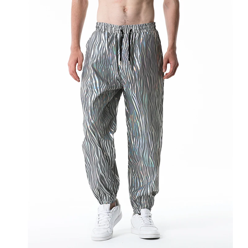 

Брюки с блестками для мужчин, блестящие свободные штаны со средней талией, повседневные Клубные брюки-карандаш, одежда