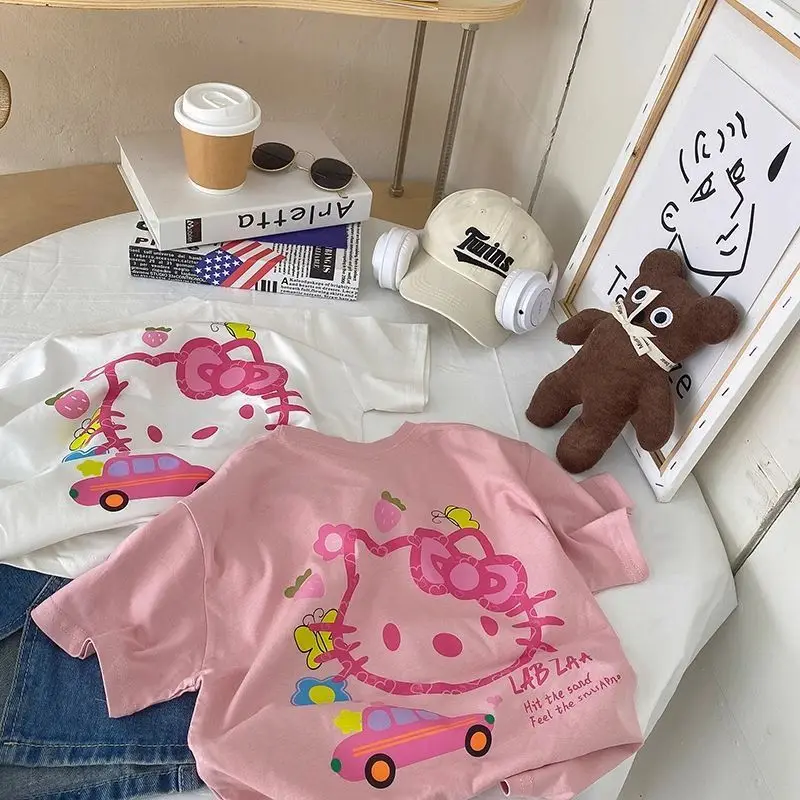 

Детская Хлопковая футболка с коротким рукавом, Hello Kitty