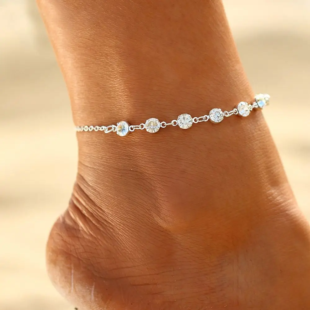 

Foot Ankle Adjustable Birthday Gift Crystal Summer Beach Foot Chains Sandal Rhinestone Anklets Barefoot