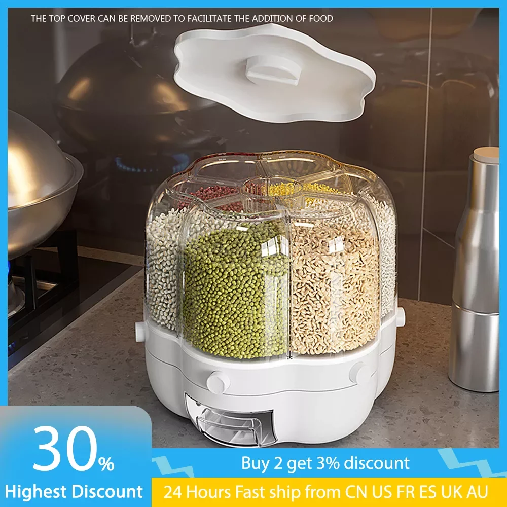 

Rotating Storage Bin Box Separated Sealed Cereal 360 Degree Rice Tank Dispenser Food Container Insect-proof Kitchen Organizer