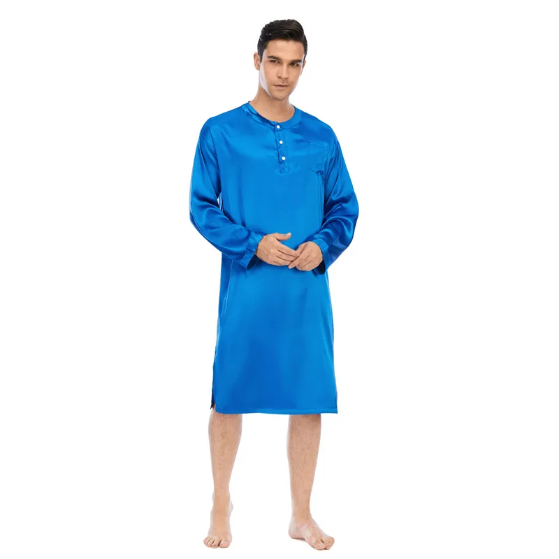 

3XL Men Satin Silk Nightgown Bathrobes Long Sleeve Loose Sleepwear Pajamas Bathrobe Nightwear Homewear Sleep Robe One Piece