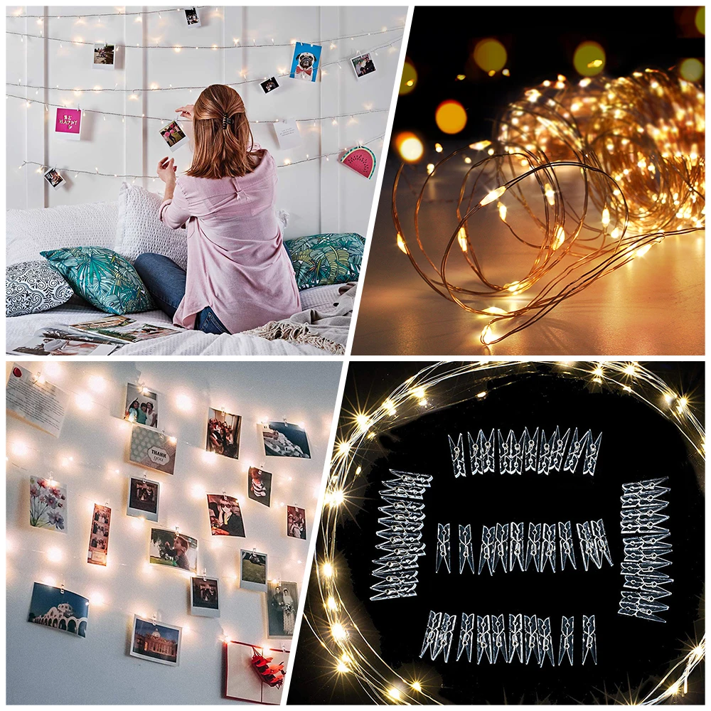 String Light Fairy Light Festoon With Photo Clip USB And Battery Operated Garland For Christmas Home Living Room Decor 2M 5M 10M images - 6