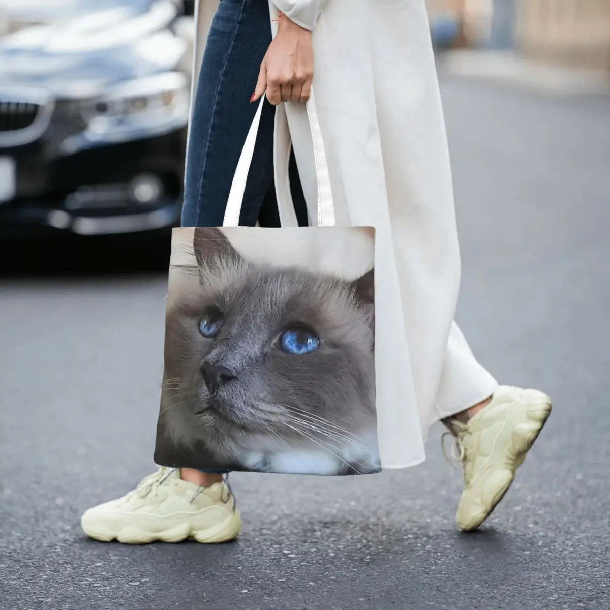 

The Cat Who Had The Cream Women Canvas Handbag Large Capacity Shopper Bag Tote Bag withSmall Shoulder Bag