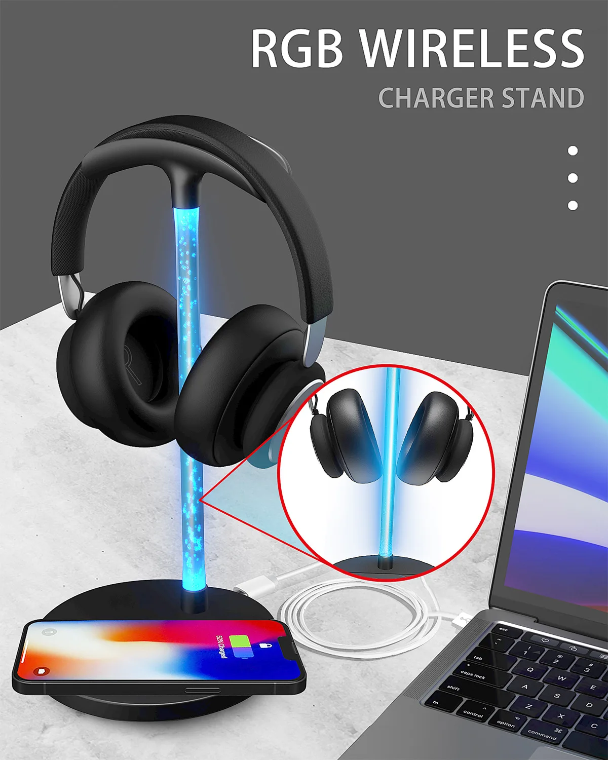 

Беспроводное зарядное устройство для гарнитуры, 15 Вт, 2 в 1, многофункциональная настольная подставка для беспроводной зарядки