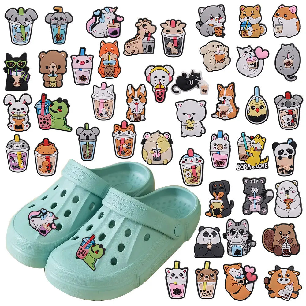 

Браслеты Jibz из ПВХ, смешанные украшения для сада и обуви в виде животных, слона, кролика, динозавра, лисы, коровы, свинки, коала, собаки, 50 штук