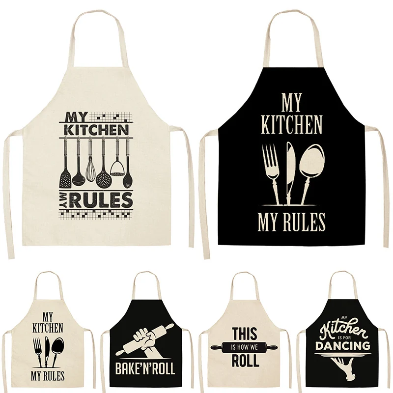 

Letter Print Kitchen Apron Cotton Linen Bibs Household Cleaning Pinafore Cooking Aprons for Women Cooking Accessories Tablier