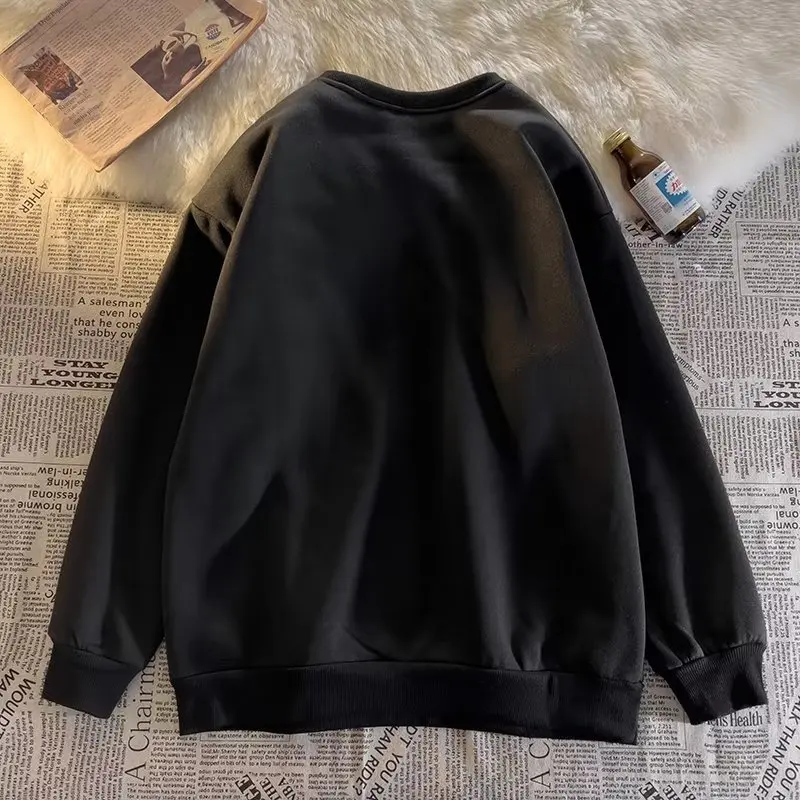 

Зимняя Толстовка в гонконгском стиле из овечьей шерсти мужская Осенняя Толстовка свободного кроя с круглым воротником и флисовой подкладк...