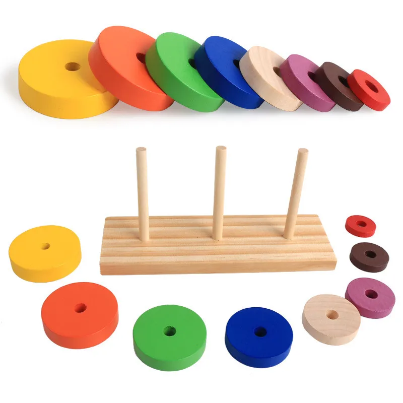 

Fun Tower of Hanoi Educational Wooden Tower Classic Mathematical Puzzle Toy for Children Intelligence Kid Educational Gift New