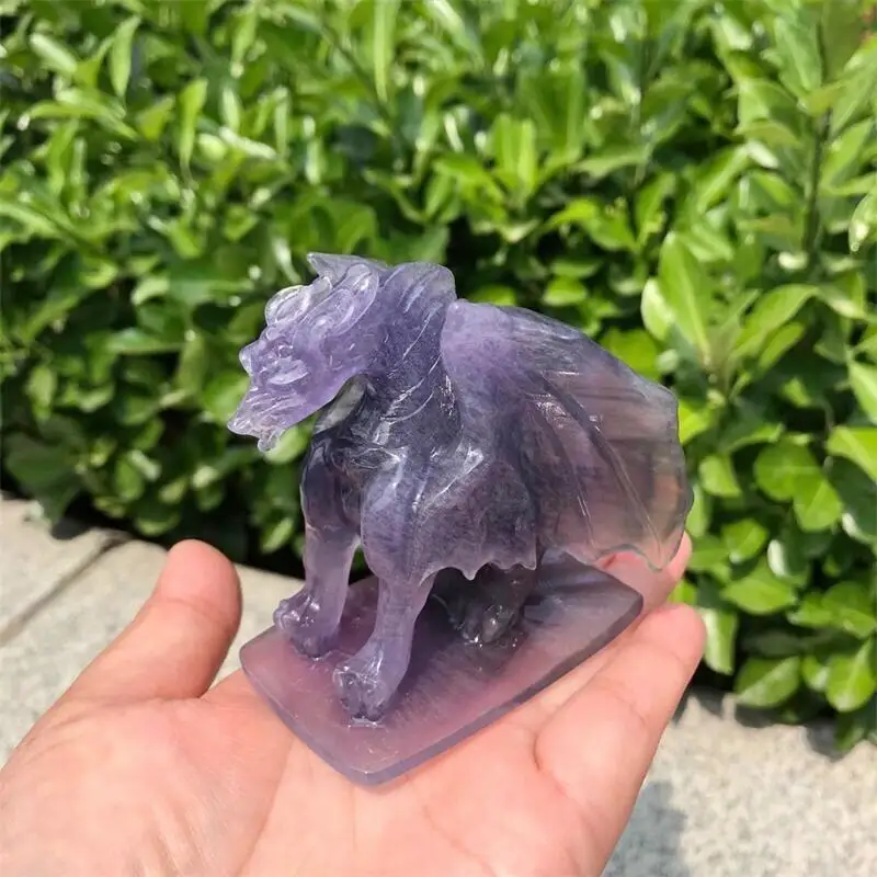 Natural Fluorite Crystal Mineral Stone Hand Carved Dragon Room Spiritual Or Used For Holiday Decoration