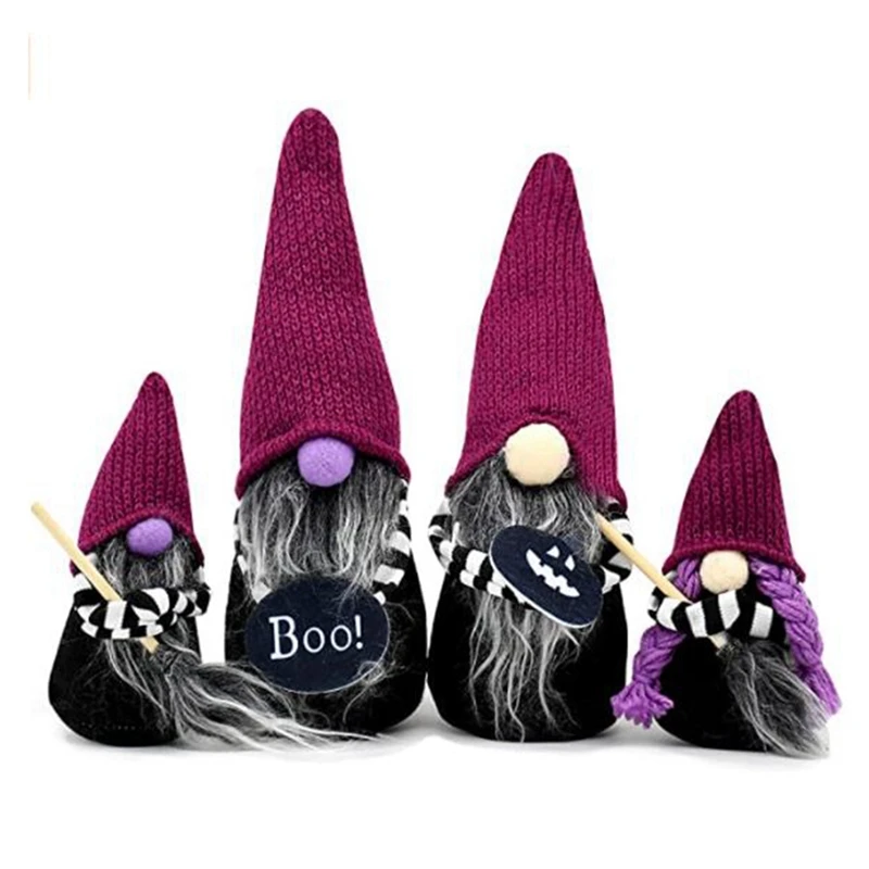 

4PCS Halloween Witch Dwarf Plush, Used for Multi-Layer Tray Decoration, Handmade Halloween Dwarf, Faceless Doll