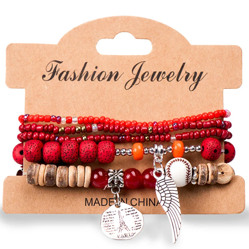 

Bohemian Bracelet Wing Elements Colorful Women Multilayer Beaded Chains Bangle Ethnic Style Fashion Jewelry Gift for Girlfriend