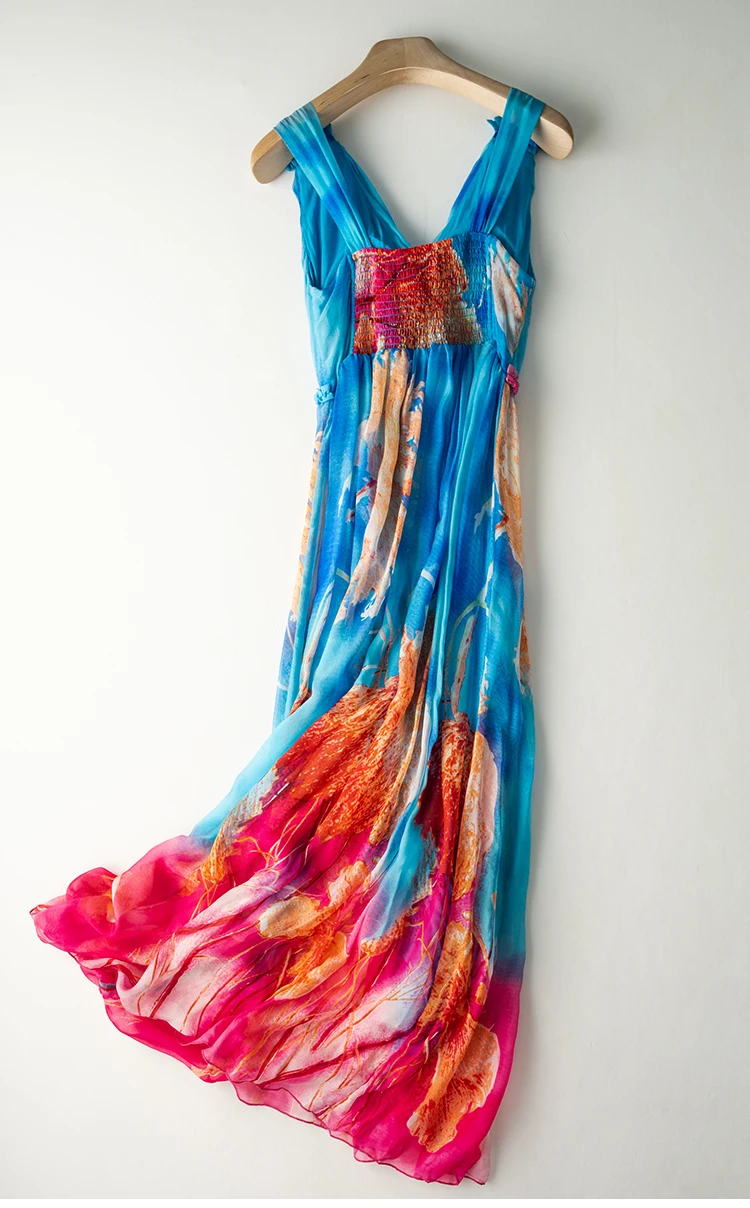 22 Новая модная женская одежда 8 мм шелковое платье с принтом летнее Свободное