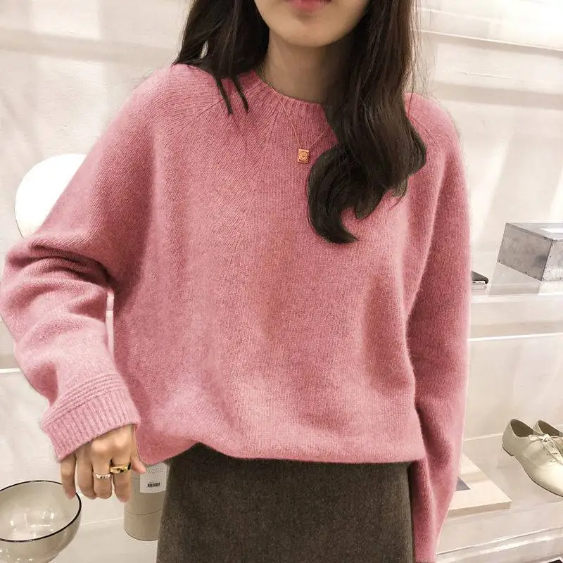 

Casual long-sleeved round neck spring and autumn solid color all-match top 2022