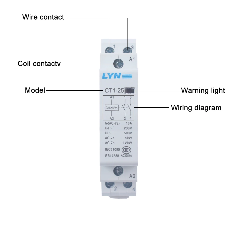 Акумуляторная деятельность KOHTAKTOP CT1 CT1-25 2P 16A 25A 20A 230v 50or60HZ Din-рейка Бытовой