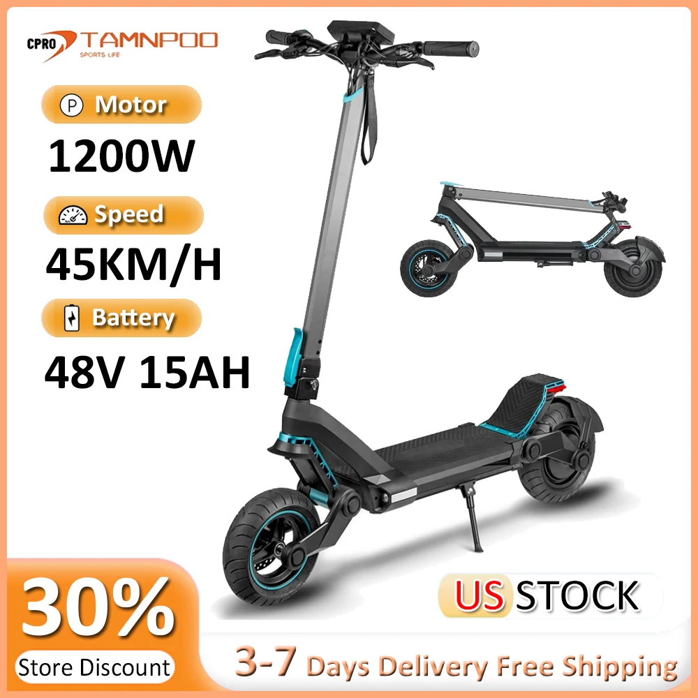

1200W Powerful Electric Scooter 48V 15AH Max speed 45KM/H 10.5" off-road Tire LCD Touch Screen Folding E-Scooter for Adults