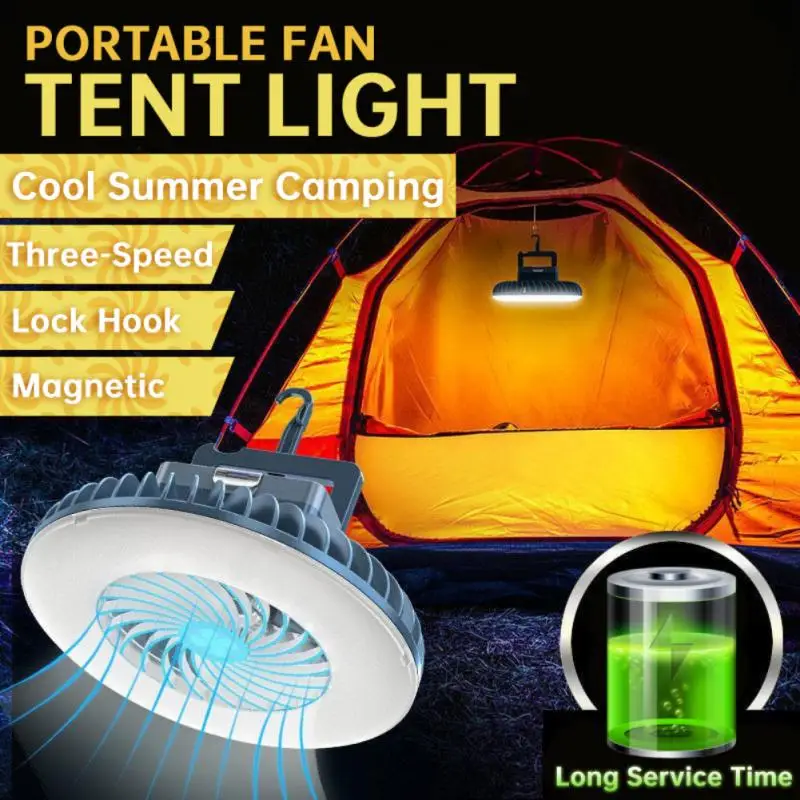 Portable Fan Tent Light Camping Light Outdoor Hanging Tent Lamp Waterproof Flashlight Rechargeable Emergency Portable Lanterns