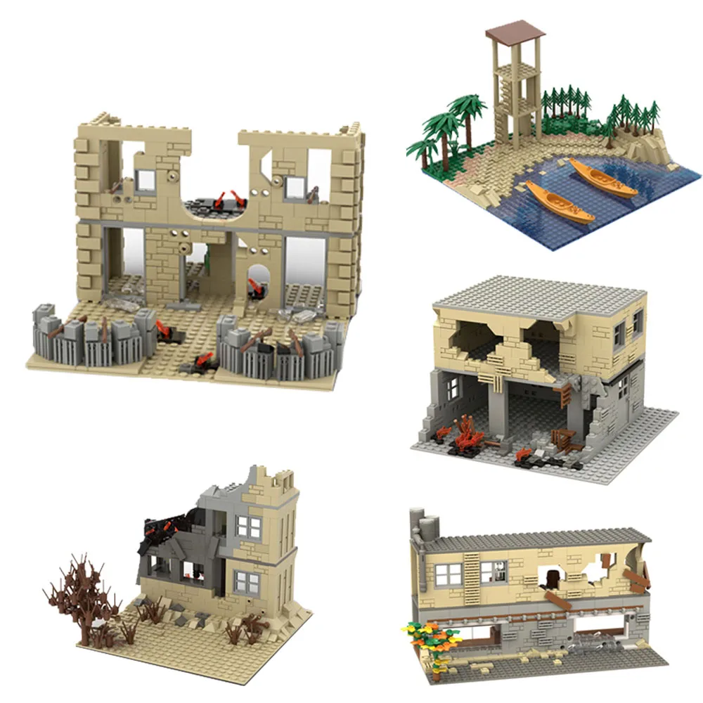 

Конструктор MOC Военная серия 2 мировая война руины города Военные солдаты оружие совместимые фигурки строительные блоки Обучающие игрушки для мальчиков Дети