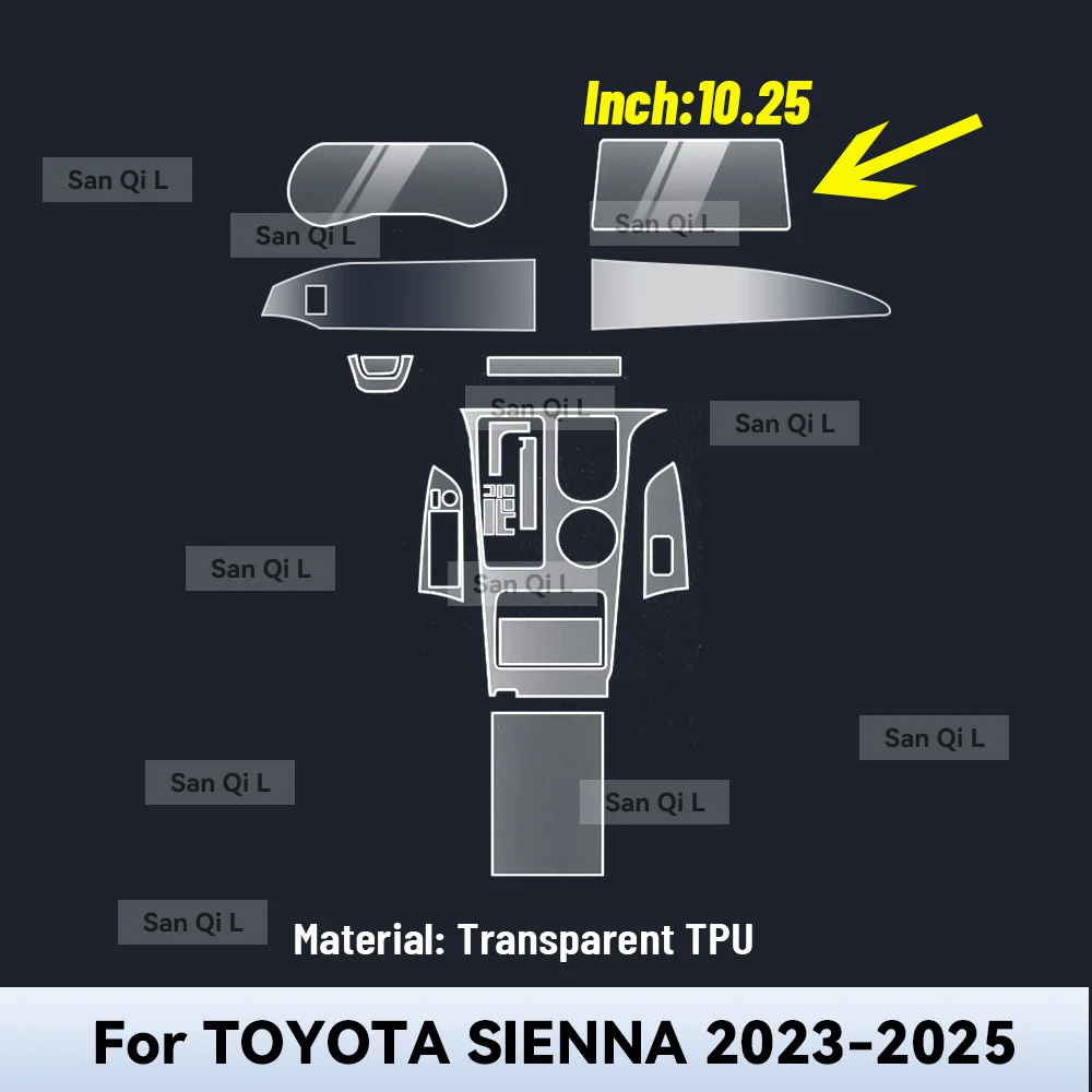 Фото Для TOYOTA SIENNA 2023-2025 прозрачная защитная пленка для внутренней центральной консоли из ТПУ, автомобильные аксессуары против царапин, набор для ремонта №2