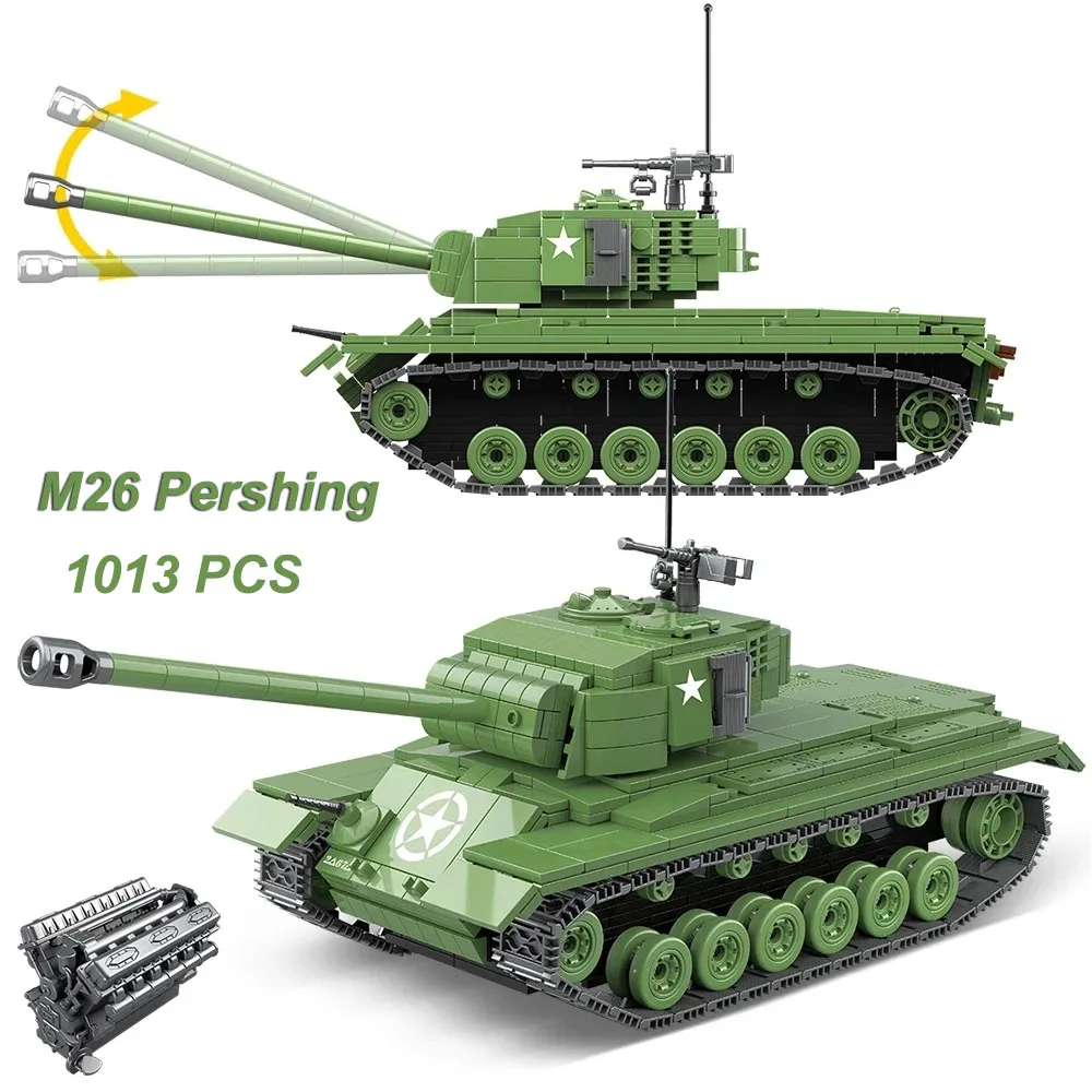 

Weapon Military M26 Pershing WW2 Heavy Tank 100065 Building Blocks 1013PCS City Soldier Pershing Tank Soldier Army Bricks Kids T