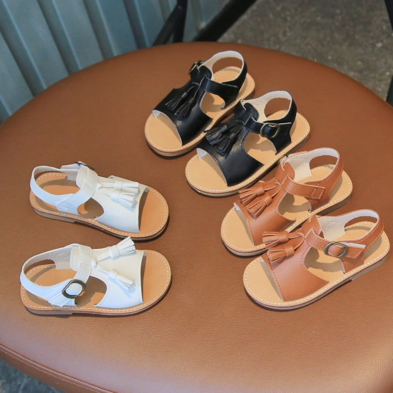 

Three Daily Tassel Shoes 21-30 Toddler Girl's Kids Children Open Sandals Toe Flat Non-slip Colors Comfy Summer Sliders Classic
