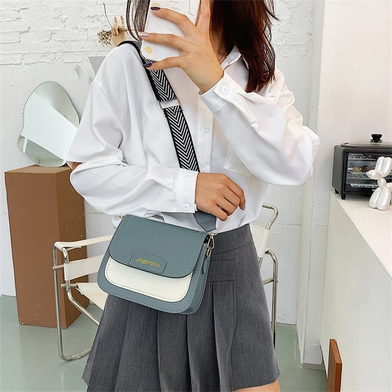 

Сумка на плечо Женская текстурированная, мессенджер контрастных цветов, широкополосная элегантная квадратная сумочка из искусственной ко...